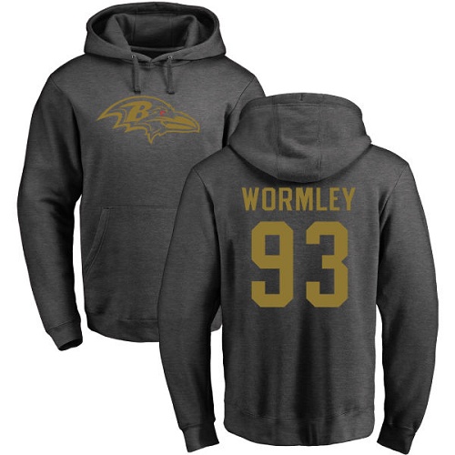 Men Baltimore Ravens Ash Chris Wormley One Color NFL Football #93 Pullover Hoodie Sweatshirt